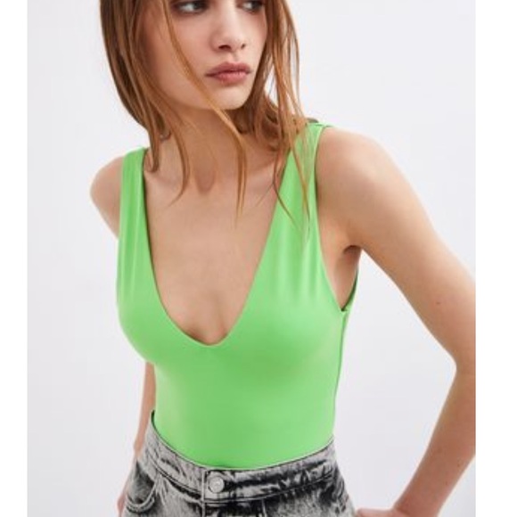 Zara Tops - Zara Neon Strappy V Neck Bodysuit